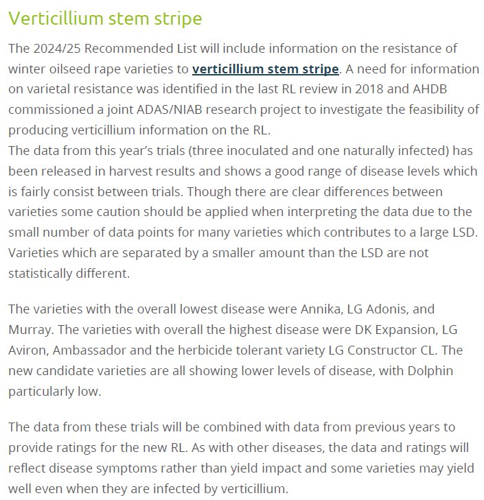 CatherineHar4's tweet photo. I’m very excited we have finally released information on #verticillium infection of different #OSR varieties through the @AHDB_Cereals #RecommendedList harvest results. 
Varietal resistance to this disease will be crucial for its management as part of #IPM 🦠 🌱 https://t.co/GGSHQUEwB5