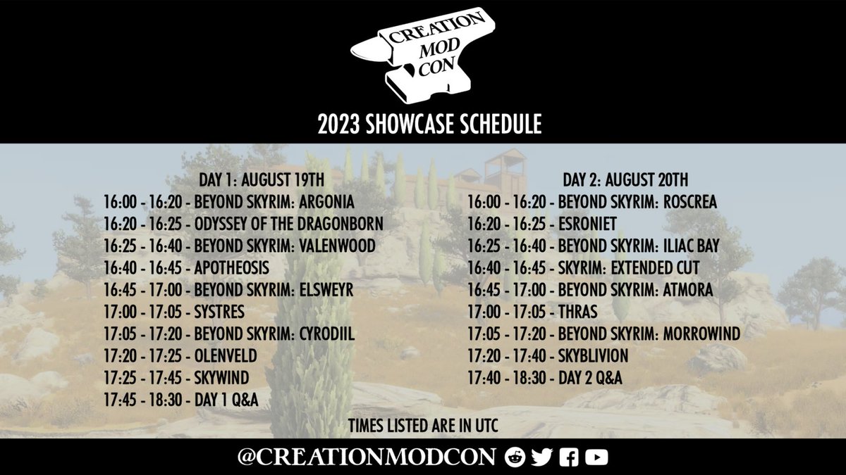 Thras_Skyrim's tweet photo. Schedule for Creation Mod Con is official! Call by Sunday August 20th at 17:00 UTC for Sload gardening tips... and maybe some exclusive new in game footage 🙂 https://t.co/vHiRGFEXTA