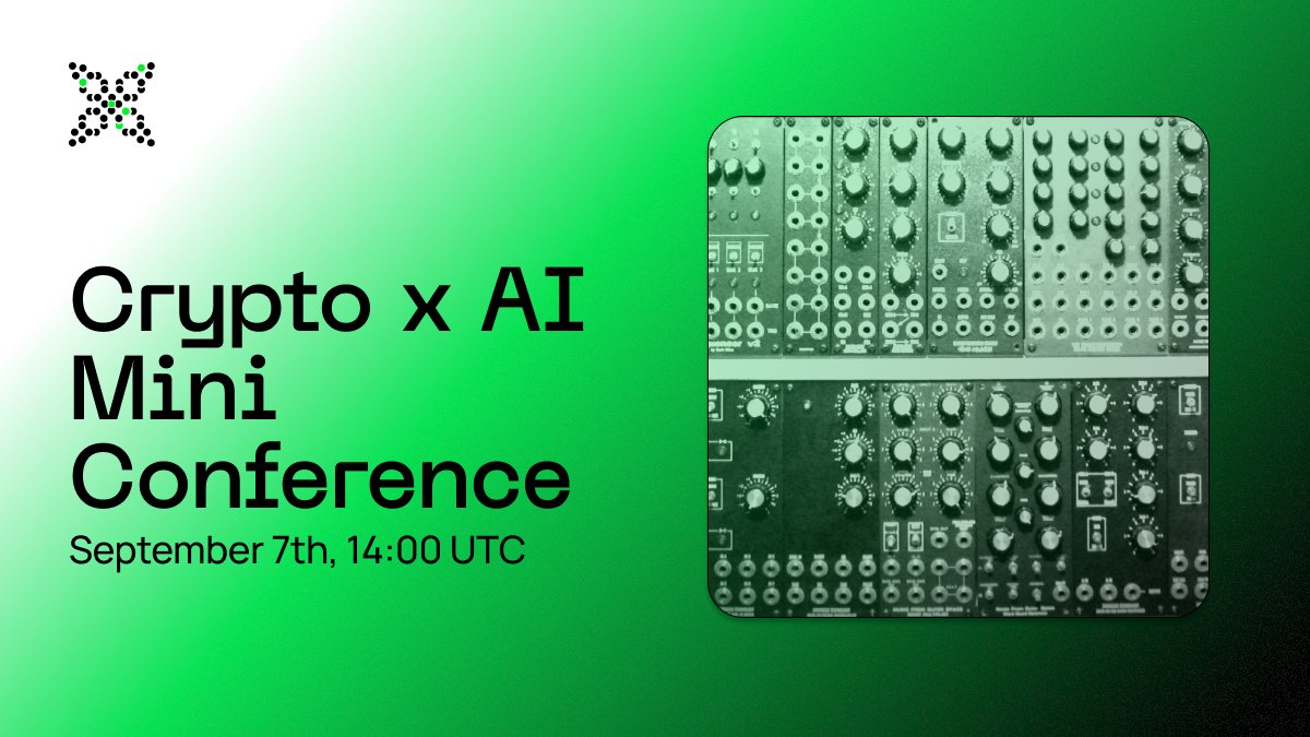 valoryag's tweet photo. Back by popular demand!

Another Crypto x AI mini conference is coming September 7th, 14:00 UTC!

As usual, we'll host a range of expert speakers working at the intersection of crypto &amp; AI.

Limited tickets are available to attend live, ask questions &amp; join the open discussion. https://t.co/7LgGIh4kAu