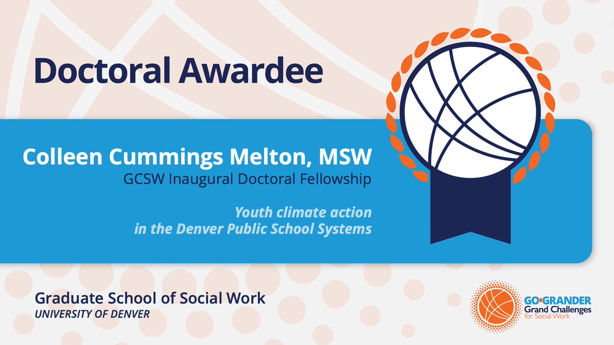 GCSocialWork's tweet photo. GCSW @NYCommTrust Doctoral Fellow Feature: @colleencmelton, MSW, from @GSSWDenver with “Youth #climateaction in Denver Public School Systems” addressing the GC to Create Social Responses to a #ChangingEnvironment! https://t.co/JcnPi8ivBr #Up4theChallenge #environmentaljustice https://t.co/7btkXbyxim