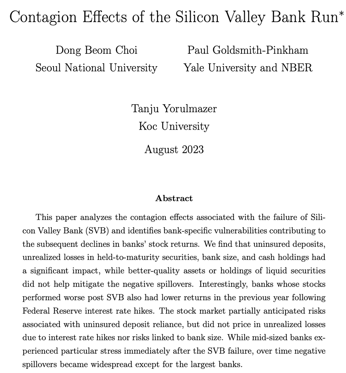 We're hopeful that this paper can be a useful documentation of the SVB bank run that can inform research and policy work going forward! Working Paper here: arxiv.org/abs/2308.06642 Data and code here: github.com/paulgp/bank_re… Comments and suggestions very welcome!