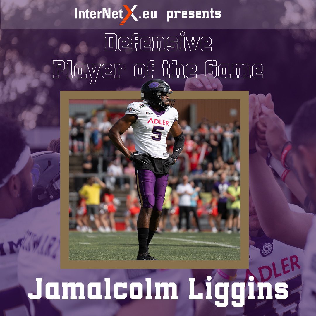 You voted and our partner <a href="/InterNetX/">InterNetX | Domains. Hosting. Encryption.</a> presents you our players of the game this week, against <a href="/CenturionsCGN/">Cologne Centurions</a> !💜🤝🏻
 
#FrankfurtGalaxy #PurpleFamily #AmericanFootball #PlayersoftheGame