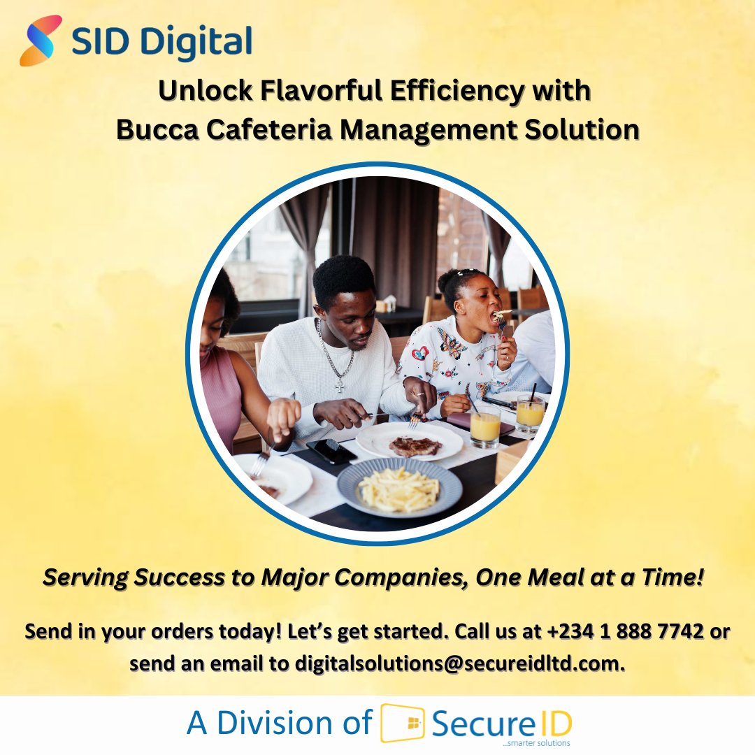 SIDDigital_ng's tweet photo. Unlock Flavorful Efficiency with the Bucca Cafeteria Management Solution!

#EmployeeSatisfactionv #FoodService #WorkplaceDining #InnovativeSolutions #DigitalCafeteria #SmartCafeteria #FoodTech #EmployeeWellness https://t.co/uLYb4vmSIb