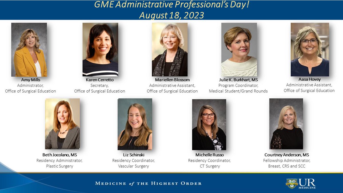 URMC Department of Surgery (@urochestersurg) on Twitter photo Friday, August 18th is GME Professional's Day, and we are sending a big THANK YOU to our GME team that goes above and beyond for our residents, fellows and community! 👏👏👏 <a href="/URMCSurgery/">URMC Surgery Residents</a> <a href="/URochester_SMD/">URochester SMD</a> Friday, August 18th is GME Professional's Day, and we are sending a big THANK YOU to our GME team that goes above and beyond for our residents, fellows and community! 👏👏👏 <a href="/URMCSurgery/">URMC Surgery Residents</a> <a href="/URochester_SMD/">URochester SMD</a>