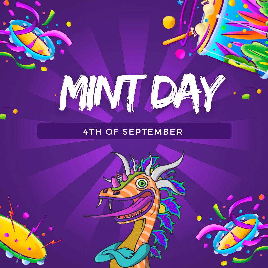 Hello Fam! 🐉 

We are very excited to share with y'all our mint date!

🔘 Alebrixes will arrive to the Web3 on   the 4th of September. 
🔘 Alebrixes population: 3,333
🔘 Blockchain: Polygon
🔘 Mint price: WL: 2 MATIC,
                             Public: 4 MATIC.

🎉🔥🐉