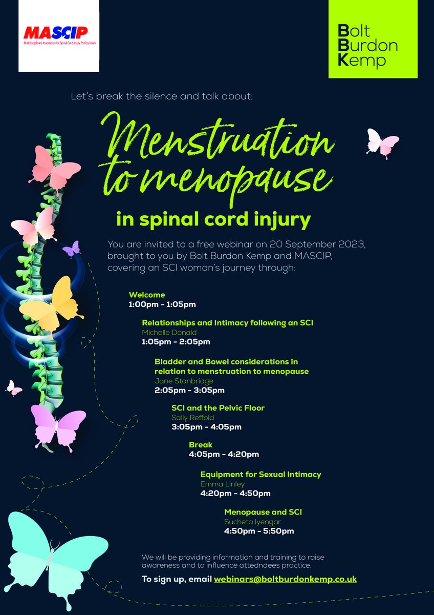BBK_Spinal's tweet photo. There is still time to register for this amazing afternoon of free webinars looking at menstruation to menopause in #SCI.
#spinalinjuryteambbk #letstalkaboutit #EducationMatters @MASCIPofficial @BoltBurdonKemp https://t.co/jiTpqFpCqG