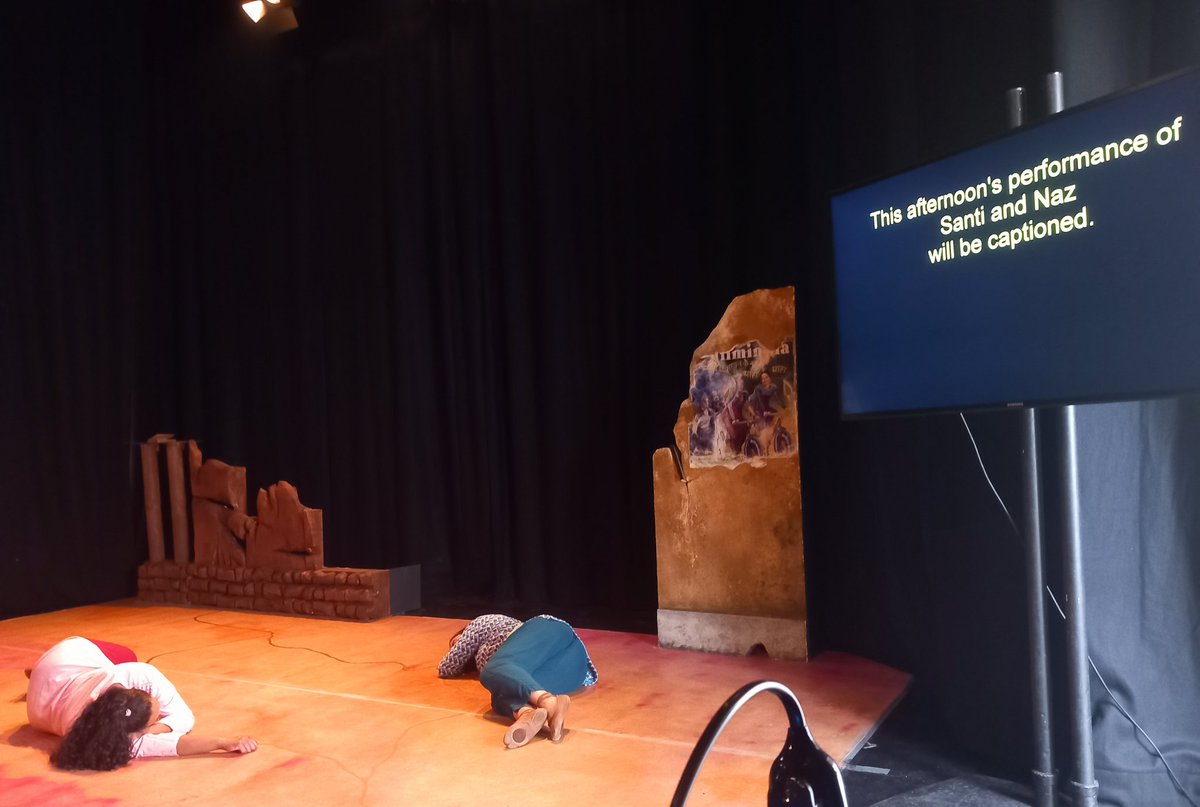 Captioned performance completed this afternoon. Next one Saturday 19th at 1.30pm. Don't miss it! #SantiAndNaz @TheThelmas #captions #access @stenomum