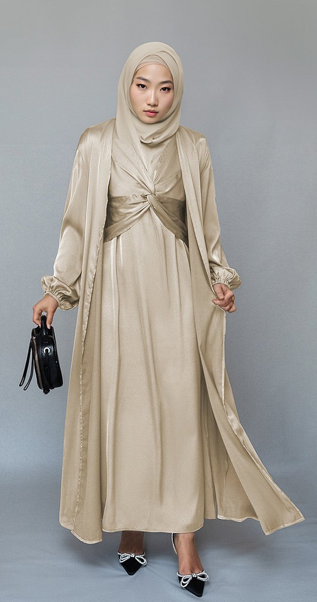 AnnahHariri's tweet photo. Introducing the Aigerim2 Piece Luxury Abaya from Annah Hariri, the epitome of sophistication and style. This stunning abaya set is crafted from high-quality satin fabric, ensuring both comfort and durability. https://t.co/jWEqAzR3Sk https://t.co/S1dX7sSrMC