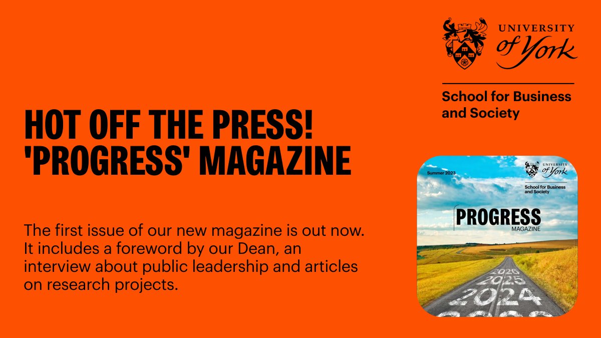 📣 We're thrilled to launch our School magazine, 'Progress'. 

The magazine is designed to showcase the diversity and impact of our work. This issue covers our mission to transform business, shape public policy and advance social justice.

Read it here: york.ac.uk/business-socie…