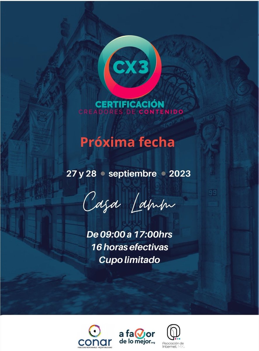 ¡CONAR te invita a Certificarte!
#asociacioninternetmx
#AFavorDeLoMejor

Regístrate: cx3.mx