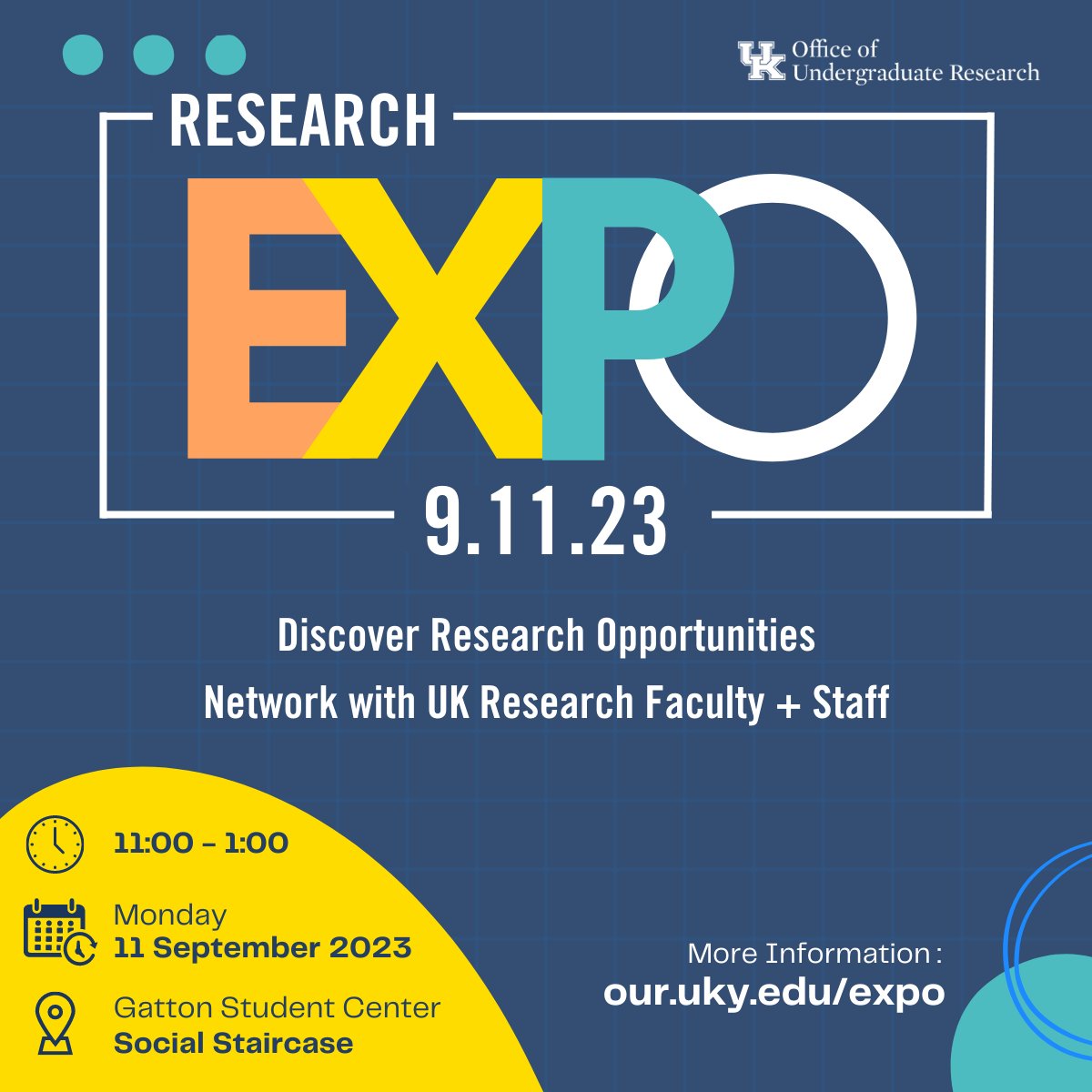 SAVE THE DATE for the FALL RESEARCH EXPO on Monday, Sept. 11 from 11 AM - 1 PM!

⭐ Discover research opportunities.
⭐ Explore funded + volunteer research experiences.
⭐ Network with UK research faculty + staff.

Learn more ➡ our.uky.edu/expo
