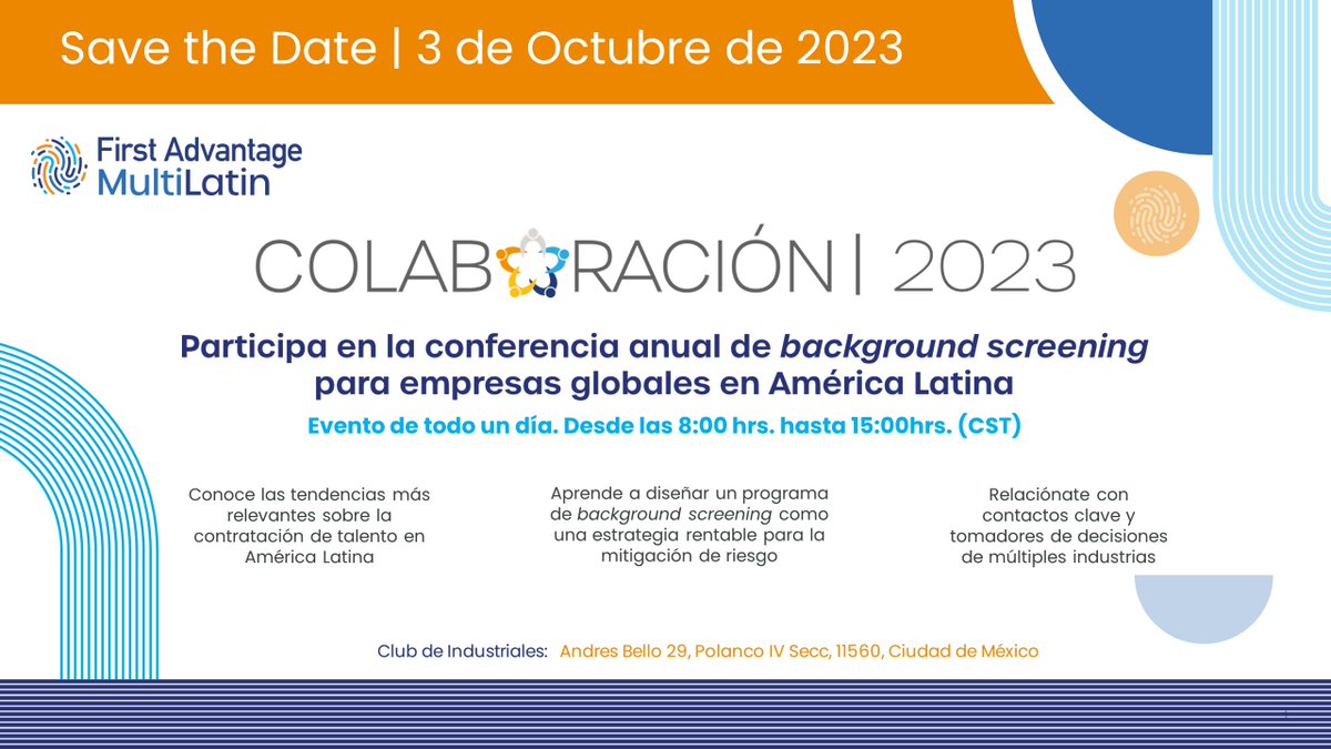 FAMultiLatin's tweet photo. Asista a #Colaboración2023, nuestra conferencia anual de #BackgroundScreening para empresas globales en América Latina en el Club de Industriales Ciudad de México, el próximo 3 de octubre. Regístrese aquí https://t.co/C55c4IBadq

#LATAM #GlobalFA #HumanResources #BackgroundChecks https://t.co/XU55AYEYRv