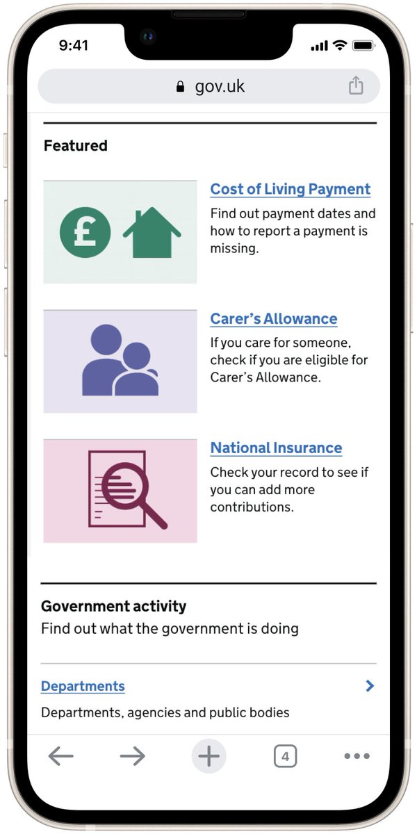We’re going to be making some small design changes to the @GOVUK homepage layout. These changes are based on site usage data, bringing the most used elements such as the search bar and ‘Featured’ section higher up the page 👇