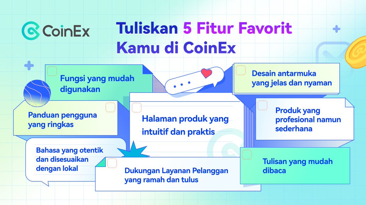 Fitur Favoritku di CoinEx🤩
Apa 5 fitur favorit kamu di CoinEx? 
Dapatkan bonus 2000 $CET untuk 10 pemenang!✨

Cara ikutan : 
1⃣Like + RT
2⃣Komen 5 fitur favorit kamu  
3⃣Tag 3 teman kamu

Buruan ikutan, semoga beruntung CoinExer!🥳

#CoinEx #Crypto #pertukaran