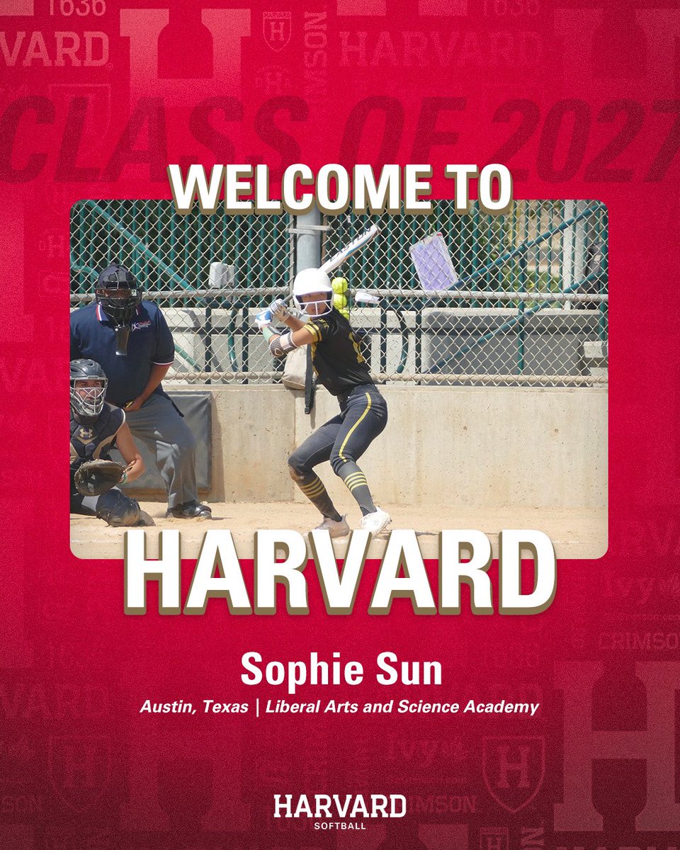 Welcome to Harvard, Sophie Sun! 

Sun joins us as a shortstop and third baseman from Austin, Texas, where she recently graduated from Liberal Arts and Science Academy! 

📝: shorturl.at/iwNO9

#GoCrimson