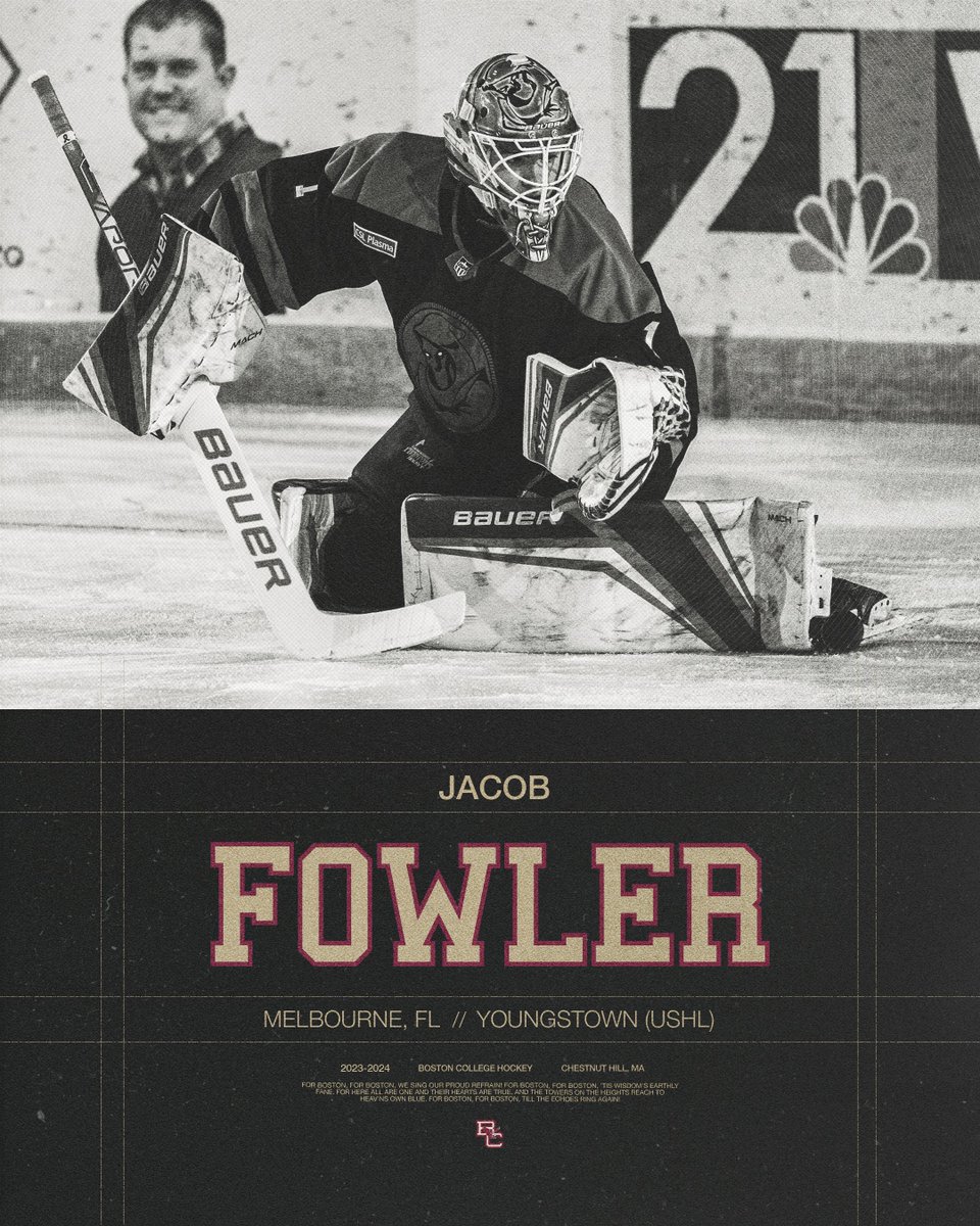 BC Men's Hockey (@bc_mhockey) on Twitter photo Welcome to the Heights, <a href="/jacobfowler24/">Jacob Fowler</a> 🦅
Jacob was the 2023 <a href="/USHL/">USHL</a> Clark Cup MVP and Goaltender of the Year with the <a href="/YtownPhantoms/">Youngstown Phantoms</a>.
He was then selected in the third round by the <a href="/CanadiensMTL/">Canadiens Montréal</a> over the summer. Welcome to the Heights, <a href="/jacobfowler24/">Jacob Fowler</a> 🦅
Jacob was the 2023 <a href="/USHL/">USHL</a> Clark Cup MVP and Goaltender of the Year with the <a href="/YtownPhantoms/">Youngstown Phantoms</a>.
He was then selected in the third round by the <a href="/CanadiensMTL/">Canadiens Montréal</a> over the summer.