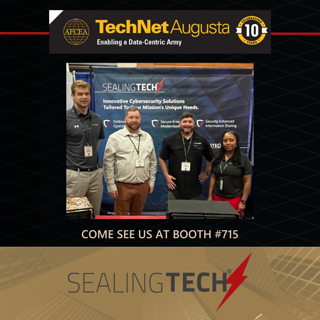 Sealing_Tech's tweet image. The day is here! Our team has touched down in Augusta, GA for TechNet Augusta 2023, and we are thrilled to meet you all! Come visit us at booth 715 to learn more about our latest cyber solutions! #sealingtech #TechNetAugusta #AFCEA #TNAugustaExpo  #AFCEATechNet