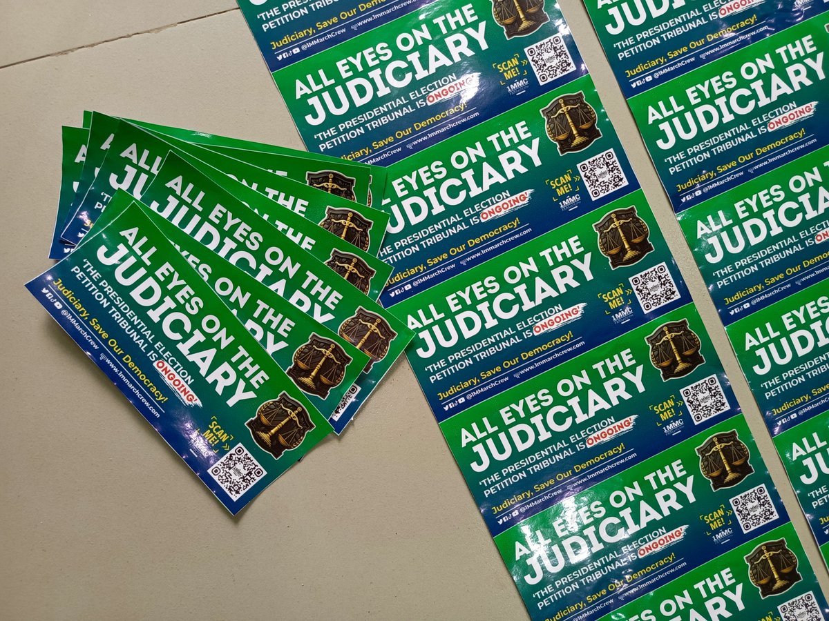 UkomahM's tweet photo. So I got really pissed at the Billboard issues surrounding the ALL EYES ON THE JUDICIARY... guess what, I got motivated!

I got crazy motivated and started printing stickers. We will be in their faces whether they like it or not!

#AllEyesOnTheJudiciary 
#WeWillRevoltAgainstInjustice