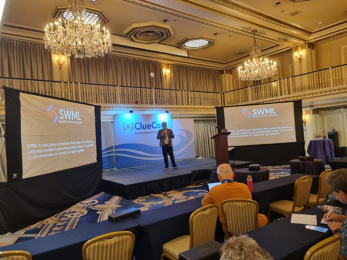 First day at <a href="/cluecon/">ClueCon</a> 2023 with <a href="/anthmfs/">Anthony Minessale</a> on stage #ClueCon2023