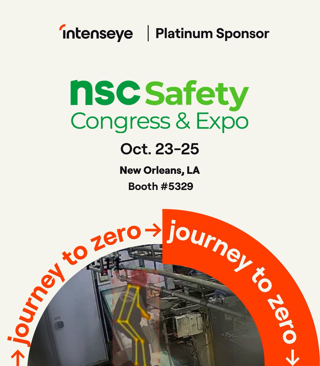 We'll be at this year’s @NSCsafety Congress & Expo in New Orleans and are proud to be a Platinum sponsor!

We hope to see you at booth 5329.

#intenseye #JourneytoZero #NSCExpo #WorkplaceSafety