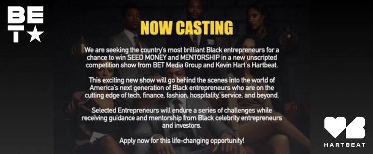 timilehin (@tmlhnn) on Twitter photo any black founders wanna be on a reality show w @bet & <a href="/KevinHart4real/">Kevin Hart</a> to win a $250k investment in exchange for 5% of their $1M - $5M valued startup? 🎥 any black founders wanna be on a reality show w @bet & <a href="/KevinHart4real/">Kevin Hart</a> to win a $250k investment in exchange for 5% of their $1M - $5M valued startup? 🎥