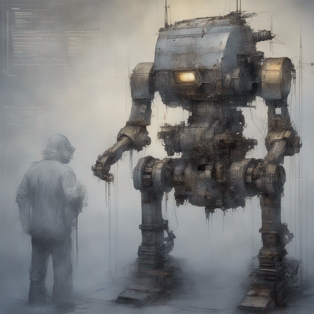 FreshCopy4_You's tweet photo. @Delerat7 Get this. This'd be me. Ah, I lost the remote control to my robot! #absentminded #AIartist #AIartwork https://t.co/eufUrPq0UV