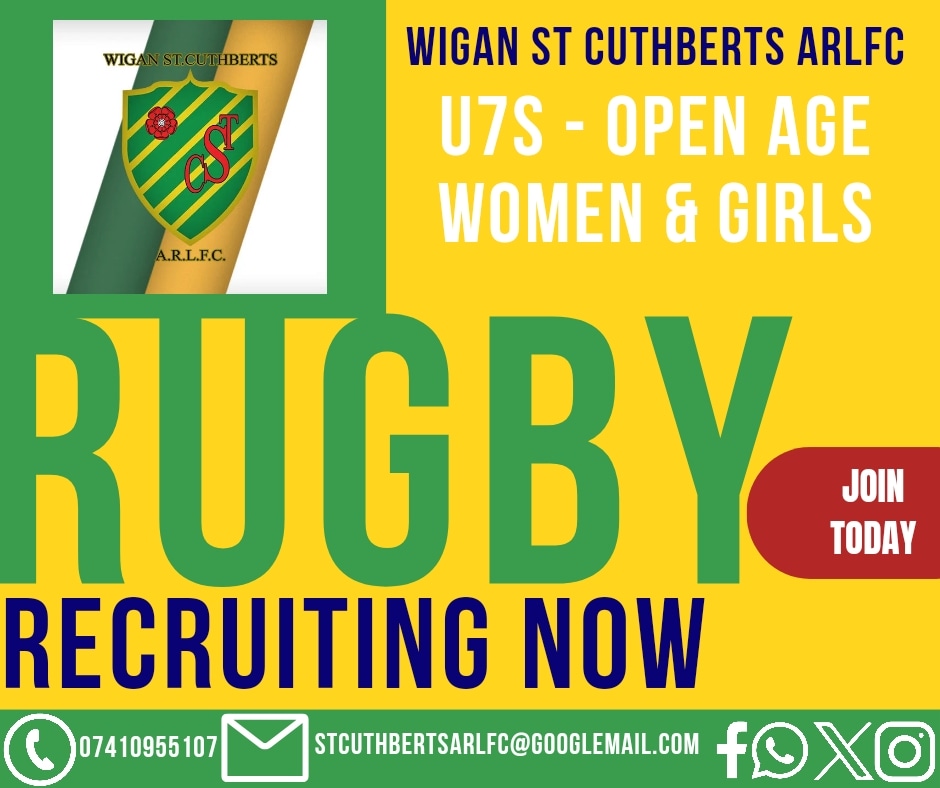 ☀️ 3 weeks of summer ✔️
Kids climbing the walls, needing to burn some energy?
Bring them down to Wigan St Cuthberts for their first training session. 
No experience necessary.
We have teams for kids of all ages from aged 3.
There really has been no better time to join us 💪
💚💛