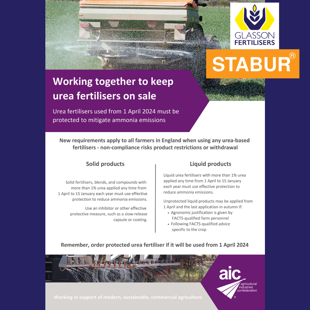glassonferts's tweet photo. New Government legislation in England means that any fertiliser containing Urea must be coated with a urease inhibitor when spread after 1st April 2024.
Stabur helps UK farmers to comply with the new regulations.
#GlassonFertilisers #StaburUrea #ProtectedUrea https://t.co/ihnjNoYSkH