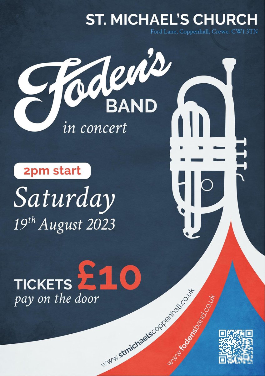 🎺 It's straight back into action for the band with our first concert after the summer break this Saturday afternoon at St Michael's Church, Coppenhall! 🎫 Tickets are available on the door for just £10! @CheshireLiveCrw @CreweNub