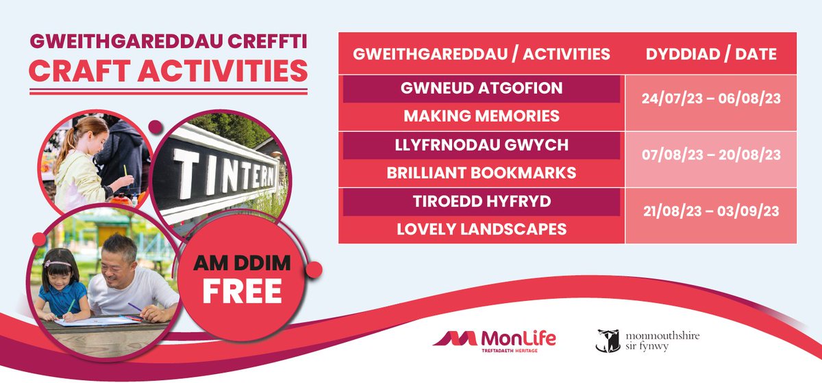 We have craft activities running across all our Heritage sites and museums over the summer holidays! Mae gennym weithgareddau crefft yn rhedeg ar draws ein holl safleoedd Treftadaeth ac amgueddfeydd dros wyliau'r haf!