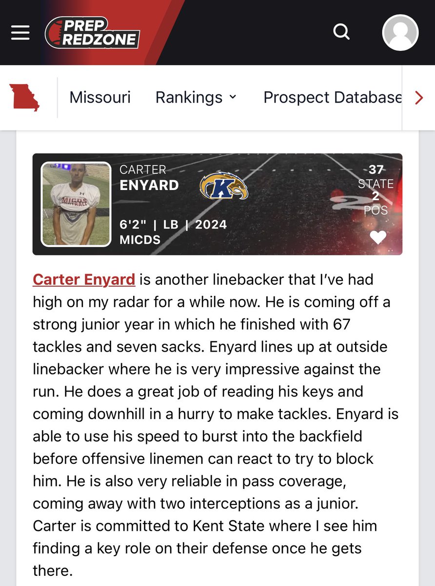 Thx, @PrepRedzoneMO @LippertScouting - appreciate the preseason recognition. @MICDSfootball @BouchardFred