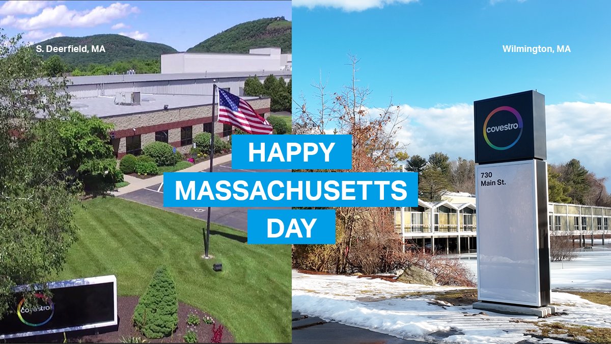 CovestroUS's tweet photo. Happy #MassachusettsDay! The Bay State - first called "home" by the pilgrims - is home to our nearly-300 employees and two facilities.
Our Deerfield facility produces TPU and #polycarbonate film, while our Wilmington site develops plant-based products in our #Decovery® line. 🌿 https://t.co/FpdoY43T5K