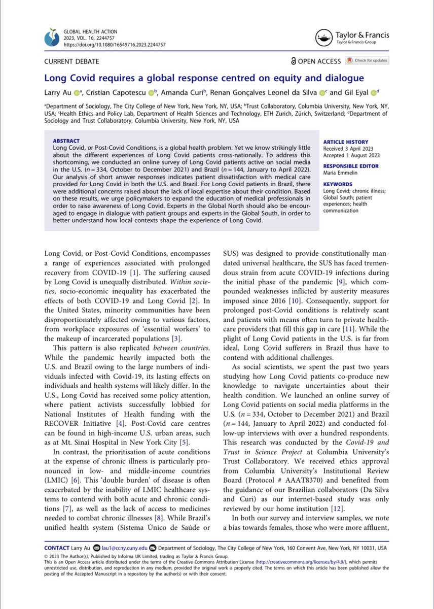 larryau's tweet photo. Our commentary on Long Covid as a global health problem, drawing on our research in the U.S. and Brazil now online @CATSprojectCU!

Thank you @leonnelrg and the editors and peer reviewers at Global Health Action.

Open Access here: https://t.co/FiuJ0fwcRQ https://t.co/UpUJ1sBANm