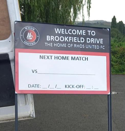 Fixture board sign out for delivery to @RhosUnited ⚽️