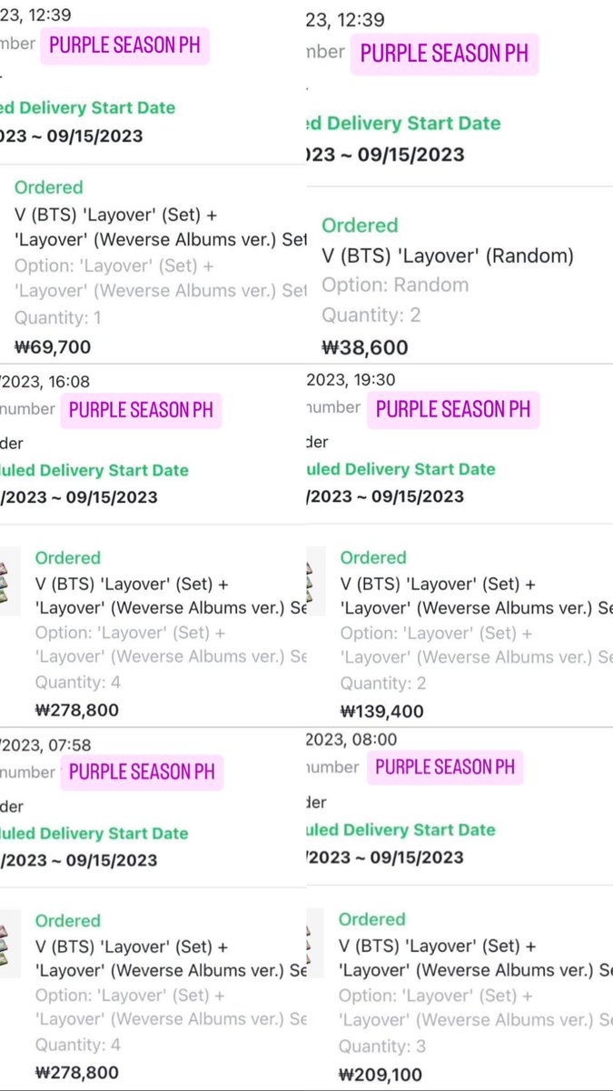 #PurpleSeasonPHProofs

Proof of secured orders for V’s Solo Album: “LAYOVER” 💜

Still open for pre-order, just DM us! 💜