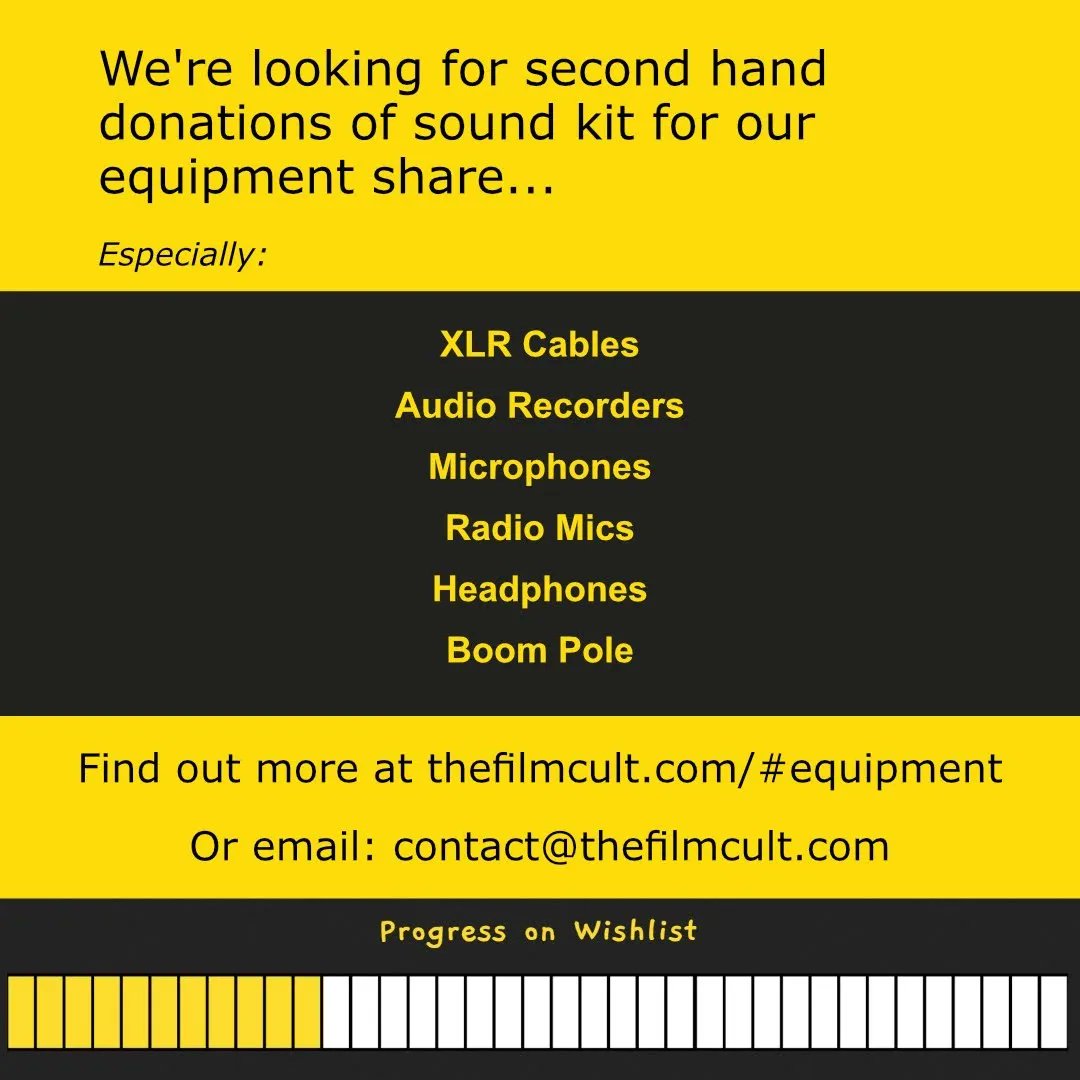 ⚠️ If you've got any kit laying around not getting any use ⚠️ we're looking for donations for our equipment share in order to break down the barrier of expensive gear holding back filmmakers 🌻