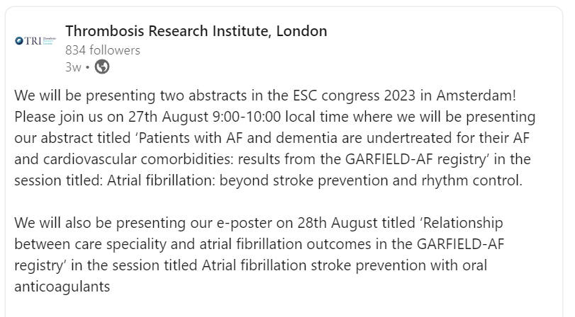 GARFIELD_reg's tweet photo. Not long to go - see you at ESC!
#thrombosis #Cardiology #afib https://t.co/fpurTCUxu9