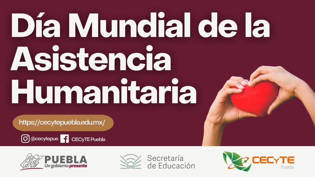 CECyTEPUE's tweet photo. #DíaMundialdelaAsistenciaHumanitaria 🤝💙 En #CECyTEPuebla, valoramos el espíritu solidario y la empatía. ¡Sigamos siendo agentes de cambio positivo en nuestra comunidad! 🌍🌟 #CECyTEPuebla https://t.co/rOOKk8AEvx