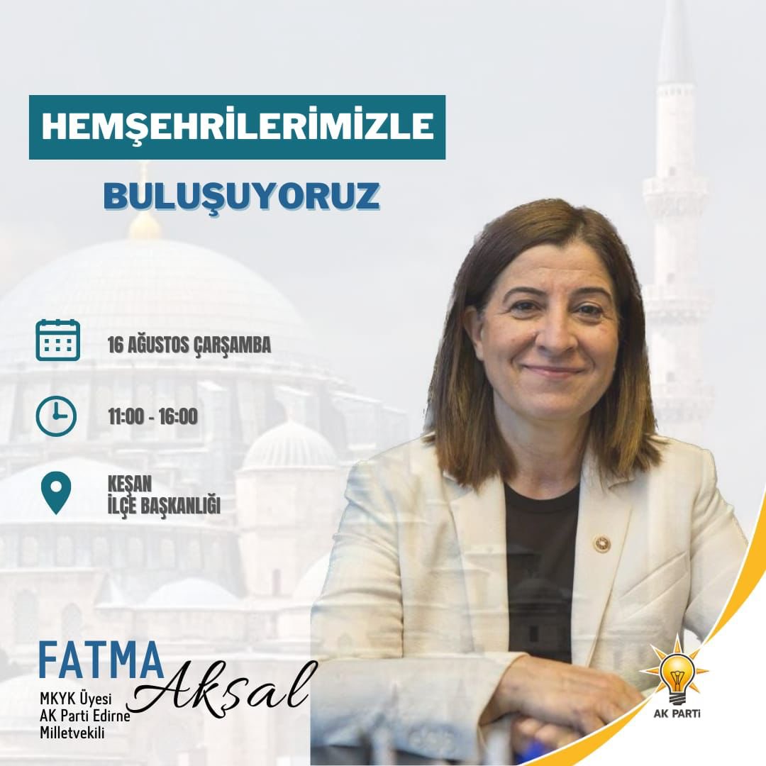 16 Ağustos Çarşamba günü 11:00- 16:00 saatleri arasında Keşan  AK Parti İlçe Başkanlığımızda kıymetli hemşehrilerimiz ile buluşuyoruz. 
Bir bardak çay içmeye bekleriz… <a href="/akparti_kesan22/">Ak Parti Keşan İlçe Başkanlığı 🟢 🇹🇷</a>