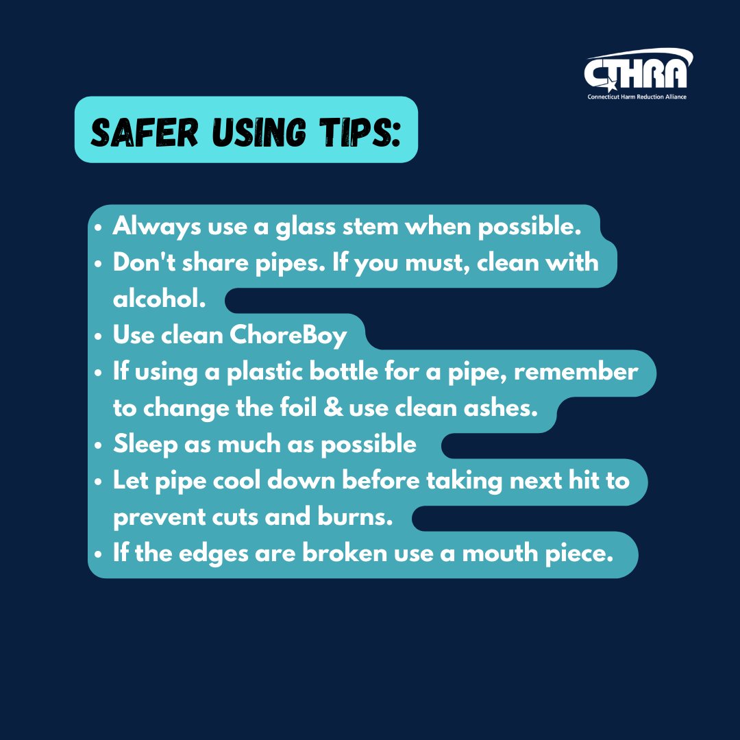 CTHRA_org's tweet photo. There are risks associated with smoking crack. These slides gives you some ways to do it safer.😋

#SaferUse #CTHRA #GHHRC #HarmReductionCT #CTHarmReduction #SaferSmoking https://t.co/LxuQKsvqU6