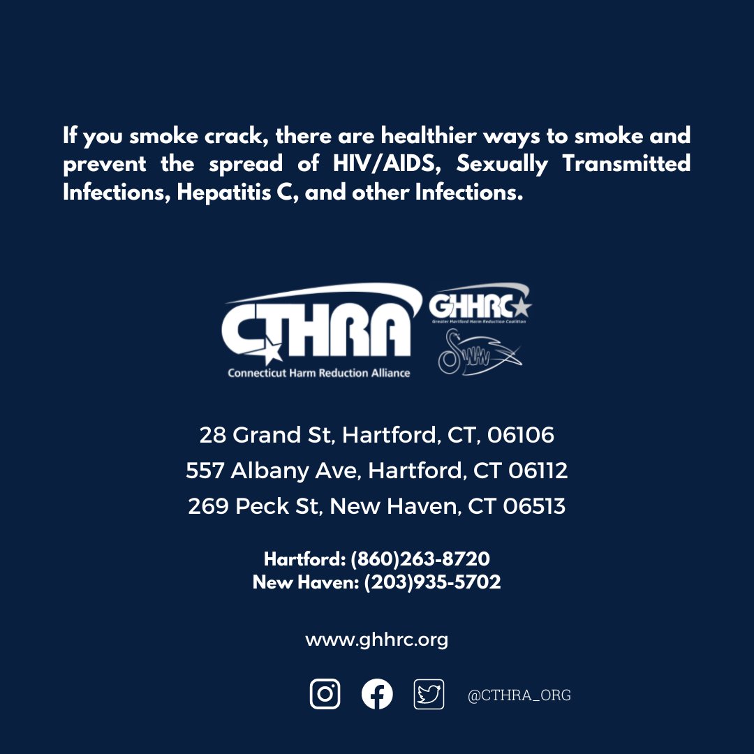CTHRA_org's tweet photo. There are risks associated with smoking crack. These slides gives you some ways to do it safer.😋

#SaferUse #CTHRA #GHHRC #HarmReductionCT #CTHarmReduction #SaferSmoking https://t.co/LxuQKsvqU6