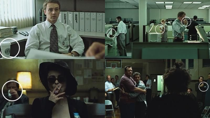 Roybattyforever's tweet photo. -"El club de la lucha"(1999)

Según su director, David Fincher, en cada una de las escenas de la película aparece una mención a Starbucks, para representar el consumismo que se ha apoderado de la sociedad. https://t.co/QpvK7vgPyp