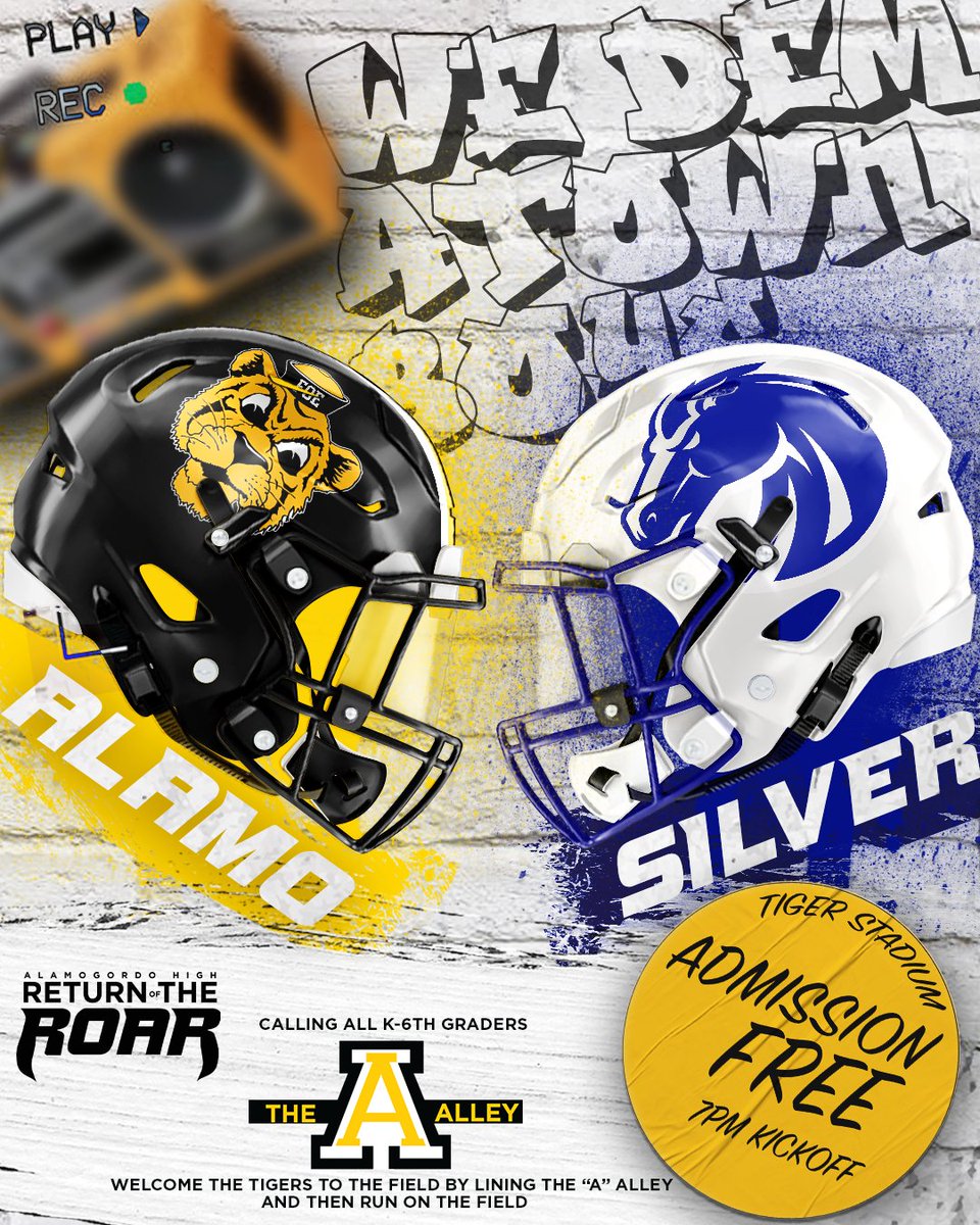 THE Gold Standard βοΈβοΈβοΈ (@alamogordo_at) on Twitter photo IT'S WEEK ONE!!
Come and Cheer on <a href="/AlamoFootball/">AlamoTigerFootball</a> as they Take on Silver!!
RETURN OF THE ROAR
Admission is Free to all Spectators!!
K-5th Graders will line "THE A-Alley" and greet the Tigers as they enter THE STADIUM! AND RUN THROUGH AFTER THE TIGERS!! IT'S WEEK ONE!!
Come and Cheer on <a href="/AlamoFootball/">AlamoTigerFootball</a> as they Take on Silver!!
RETURN OF THE ROAR
Admission is Free to all Spectators!!
K-5th Graders will line "THE A-Alley" and greet the Tigers as they enter THE STADIUM! AND RUN THROUGH AFTER THE TIGERS!!