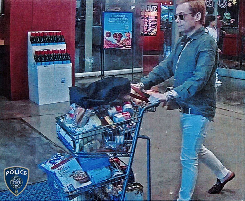 SouthlakeDPS's tweet photo. HELP US IDENTIFY THIS ROBBING ROCKETMAN THREAD🧵! On June 2nd at 5:07pm, this thief crocodile rocked on into our Central Market at 1425 East Southlake Boulevard. 

1/ https://t.co/Gcer8JoG0C