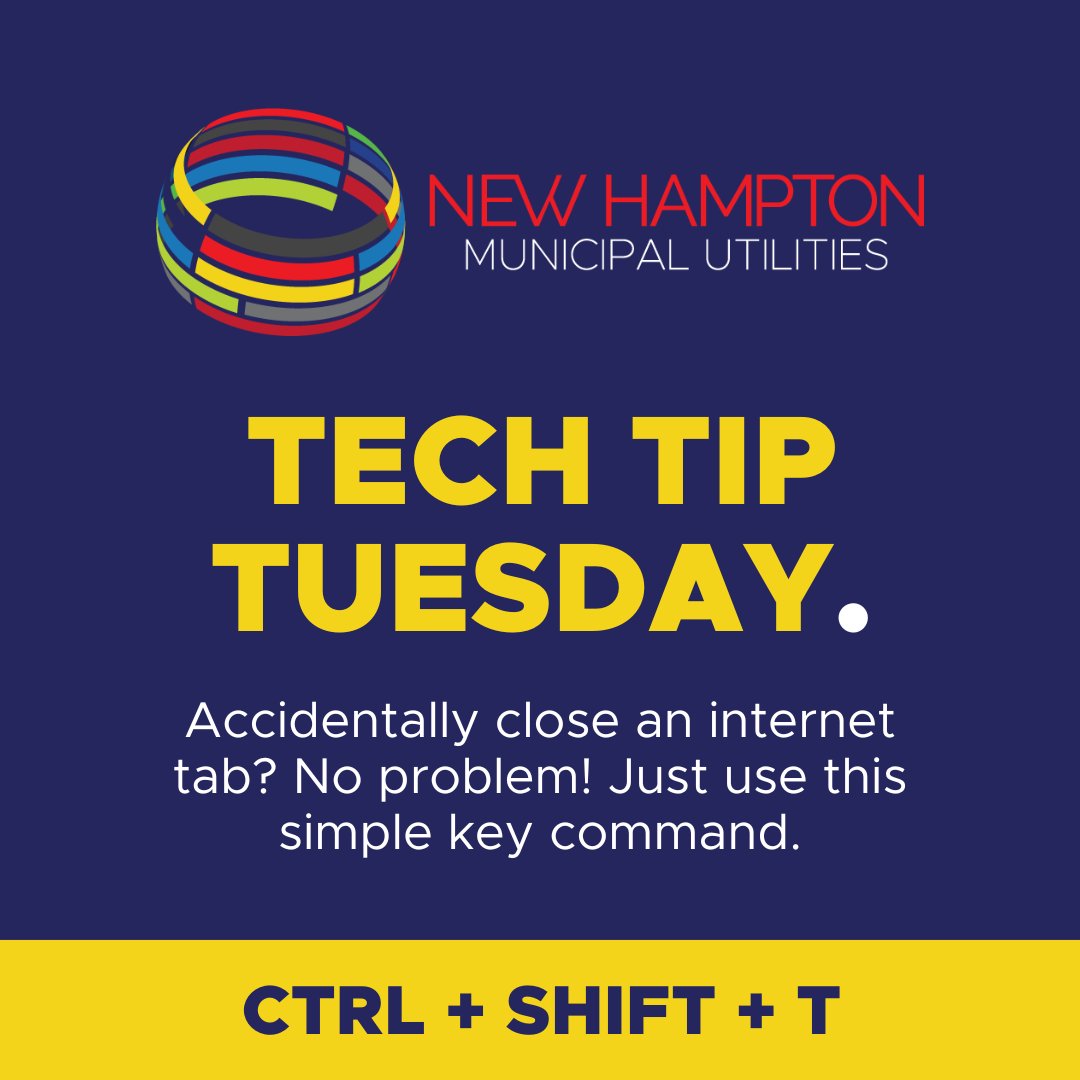 🔧 Tech Tip Tuesday! Have you ever accidentally closed an important internet tab? No worries! Just hit Ctrl + Shift + T, and watch your page comes back to life.