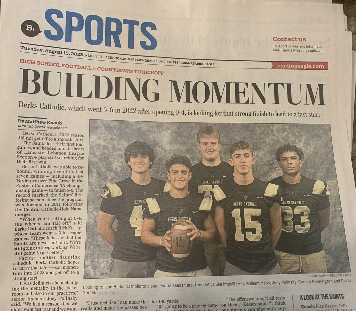 Thank you <a href="/ReadingEagle/">The Reading Eagle</a>! Let’s go Saints! 💛🖤🏈 <a href="/Impellizzeri_1/">Luke“PEZ”Impellizzeri</a>