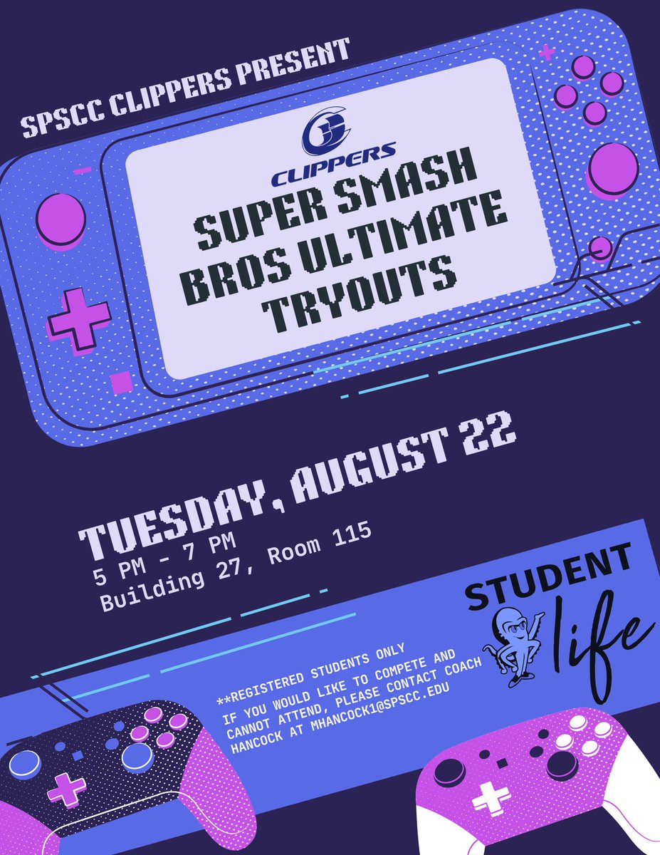 SPSCC's tweet photo. ๐ฎ Ready to level up your gaming skills? ๐น๏ธ Try out for Valorant or SSBU and join @SPSCC_ESPORTS! Whether you're a seasoned pro or just starting out, this is your chance to shine. Don't miss it! #spscc #esports #esportstryouts #gaming https://t.co/rLpvnTTLAq