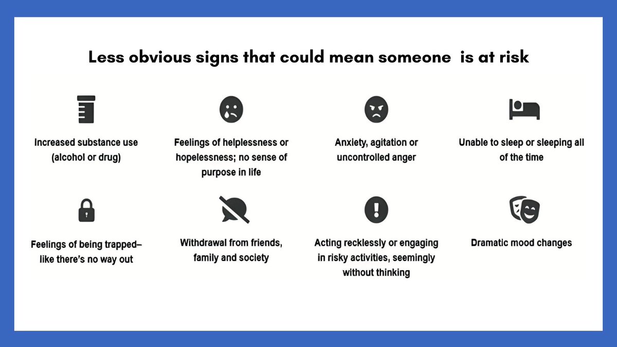 LAP_BC's tweet photo. Here are the less obvious signs of someone who is at risk of suicidal ideation. https://t.co/pI7uWWf3No

#mentalhealthawareness #mentalhealth #wellbeing https://t.co/LkOeNZv8p2
