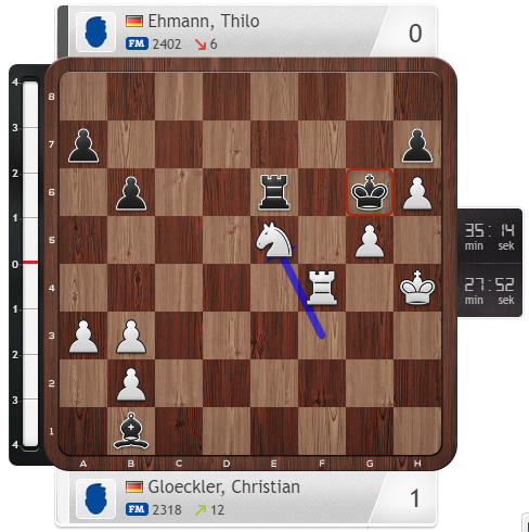 Der zwölfjährige Christian Glöckler setzt Thilo Ehmann schachmatt und legt in der Deutschen Meisterschaft mit zwei Siegen gegen Gegner über 2400 Elo einen absoluten Traumstart hin!
Zur Partie: chess24.com/de/watch/live-…