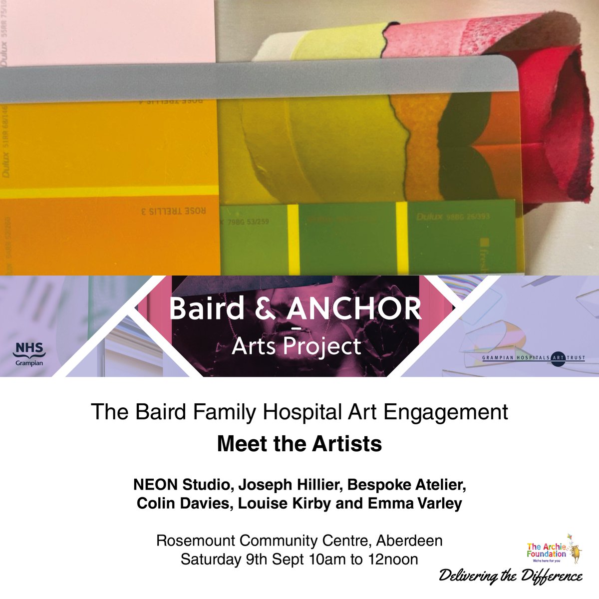 GHATArt's tweet photo. Baird Family Hospital Art Engagement drop-in session on Sat 9 Sept, 10am-12pm, Rosemount Community Centre. This session is part of the @bairdANCHOR Arts Project for the new @NHSGrampian facility.
https://t.co/HFmjm7J6ig
#archiefoundation #sandscharity #deliveringthedifference https://t.co/eoF5co41fF